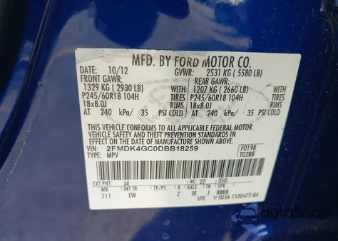 2013 Ford Edge Se from USA, damaged, VIN 2FMDK4GC0DBB18259